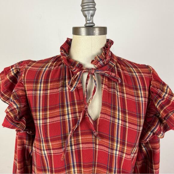 Blank NYC Ruffle Plaid Print Keyhole Shirt - Picture 4 of 8